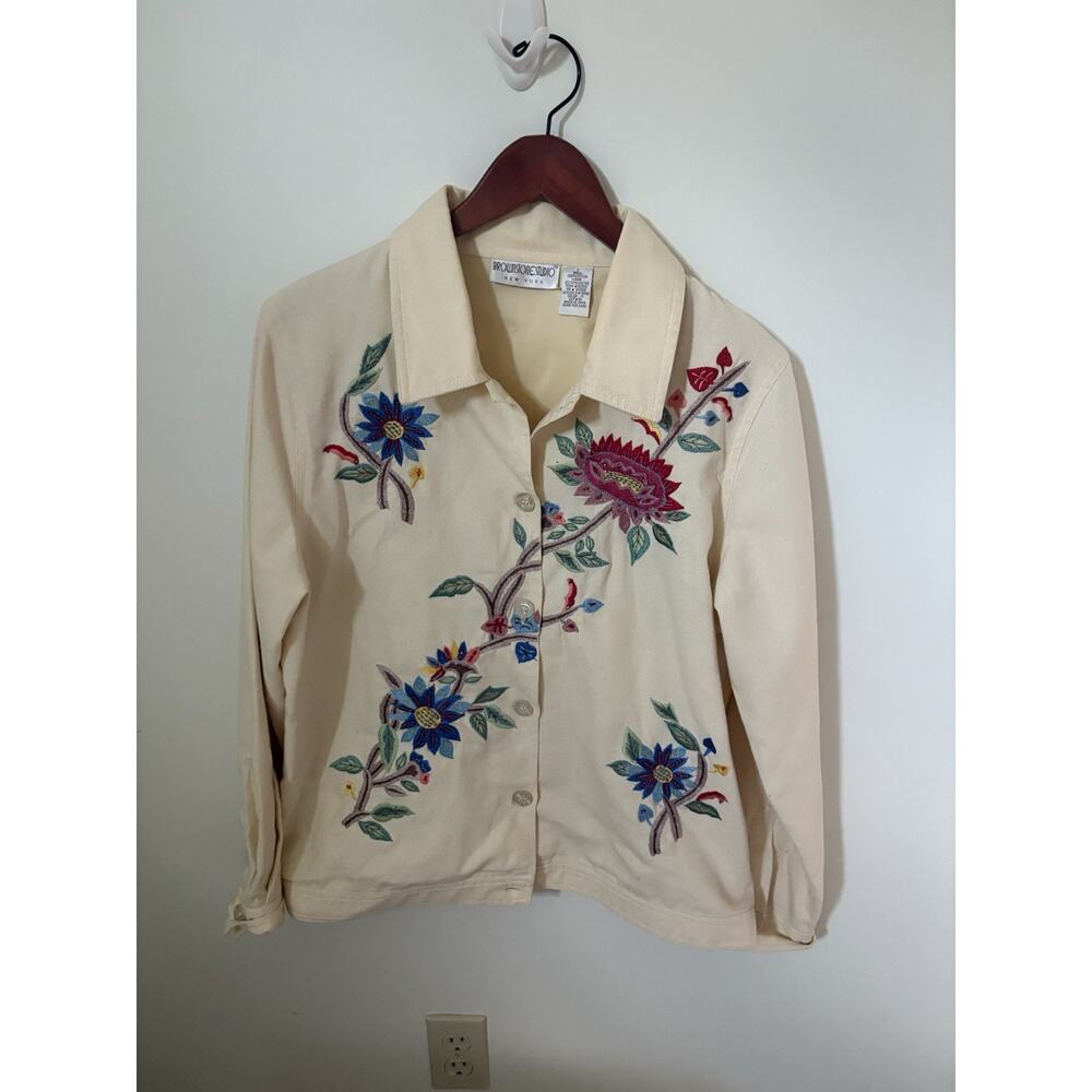 Brownstone Studio Jacket Womens L Button Front Embroidered Floral Beads Shacket